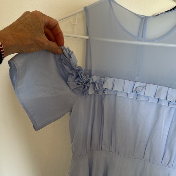Sandro Spring/Summer Cold Shoulder Dress — Powder Blue Pleated Cotton, Size S - Picture 5 of 10